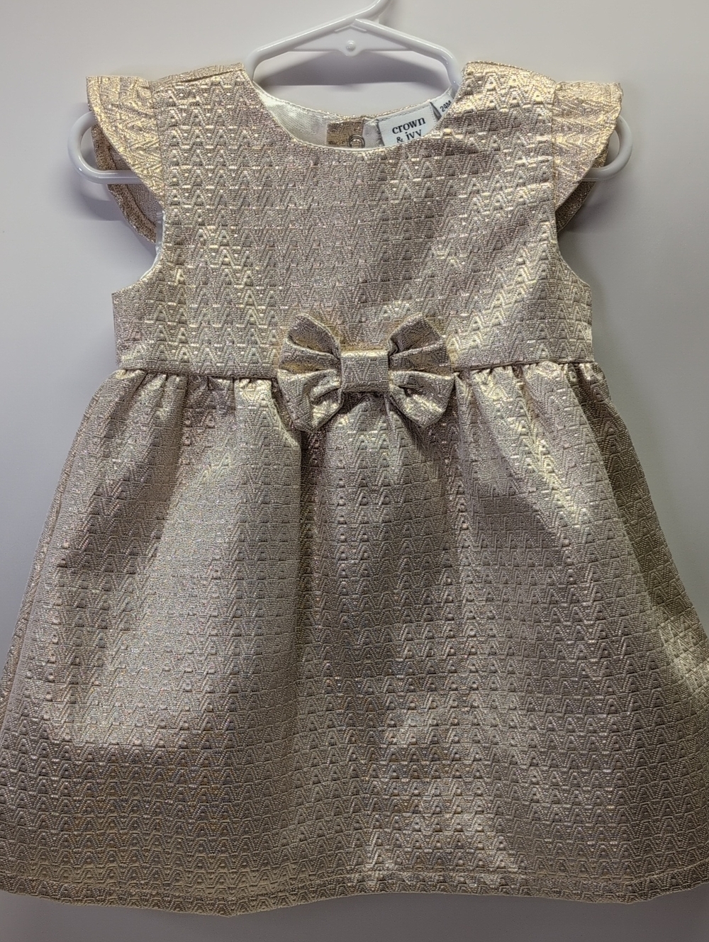 Crown & Ivy Metallic GoldBow Party Dress Size 24m